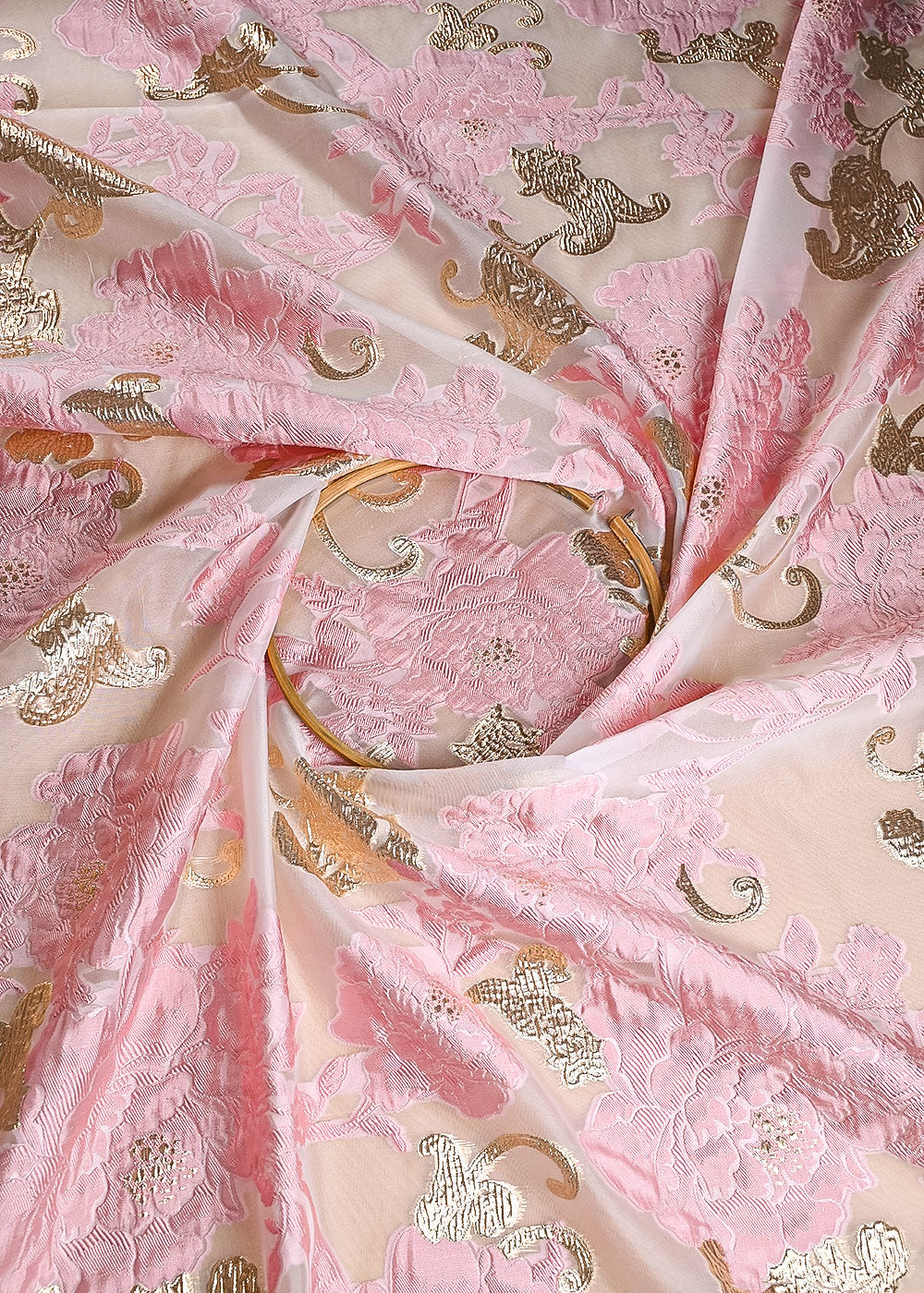 Baby Pink Imported Jacquard Fabric With All Over Foil Work 24055