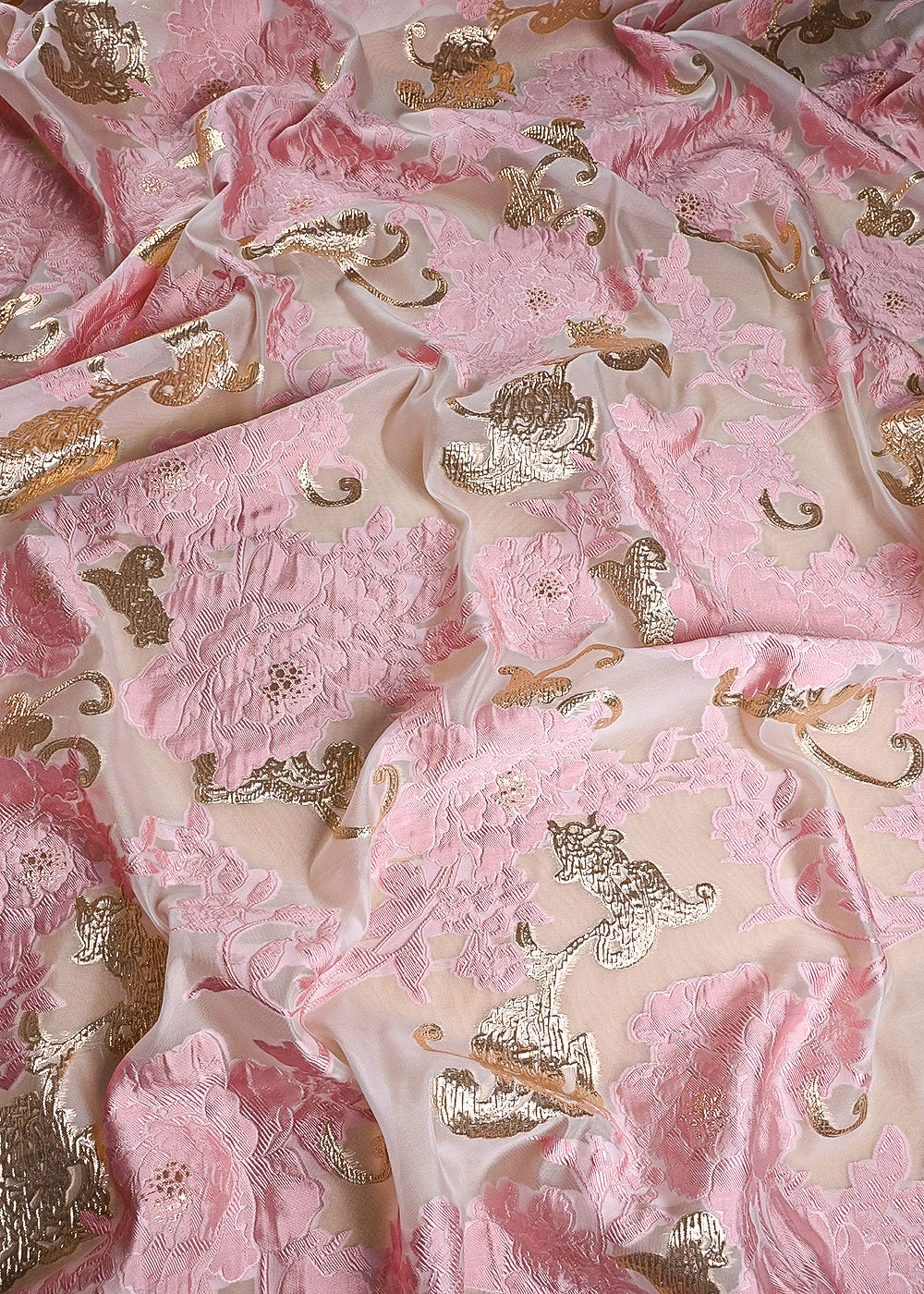 Baby Pink Imported Jacquard Fabric With All Over Foil Work 24055