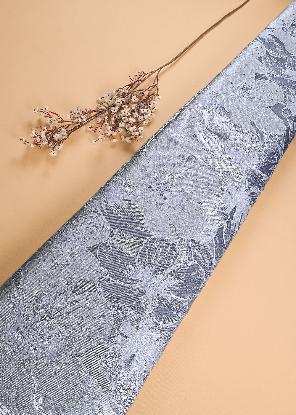 Silver Imported Jacquard Fabric With All Over Foil Work 24058