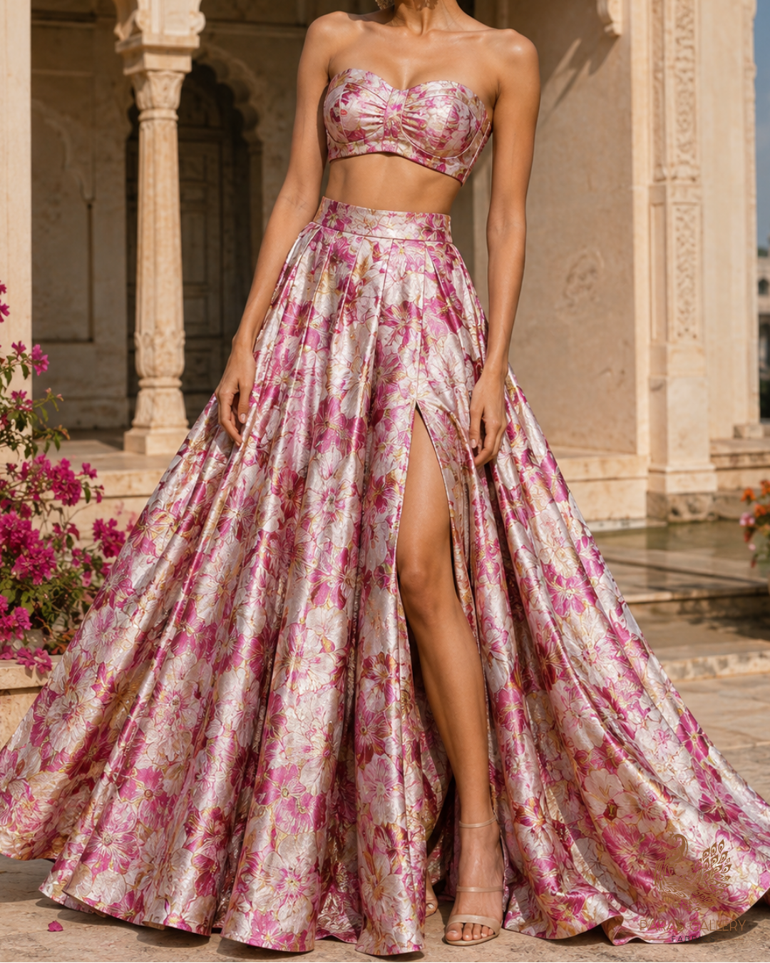 Pink Imported Jacquard Fabric With All Over Foil Work 24059