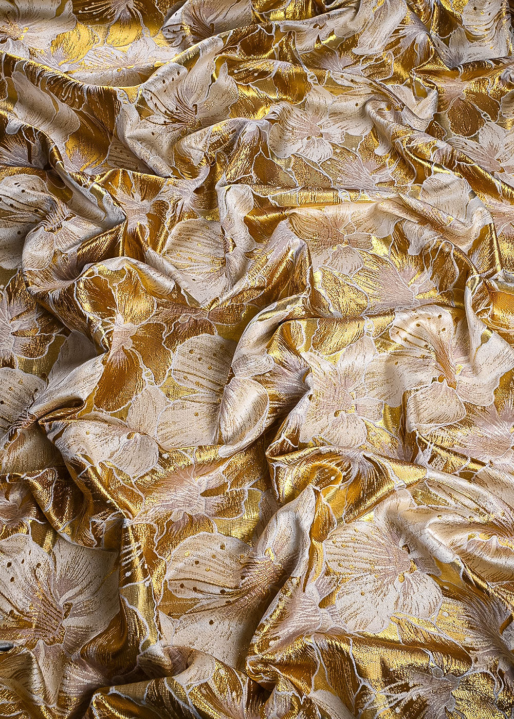 Golden Imported Jacquard Fabric With All Over Foil Work 24060