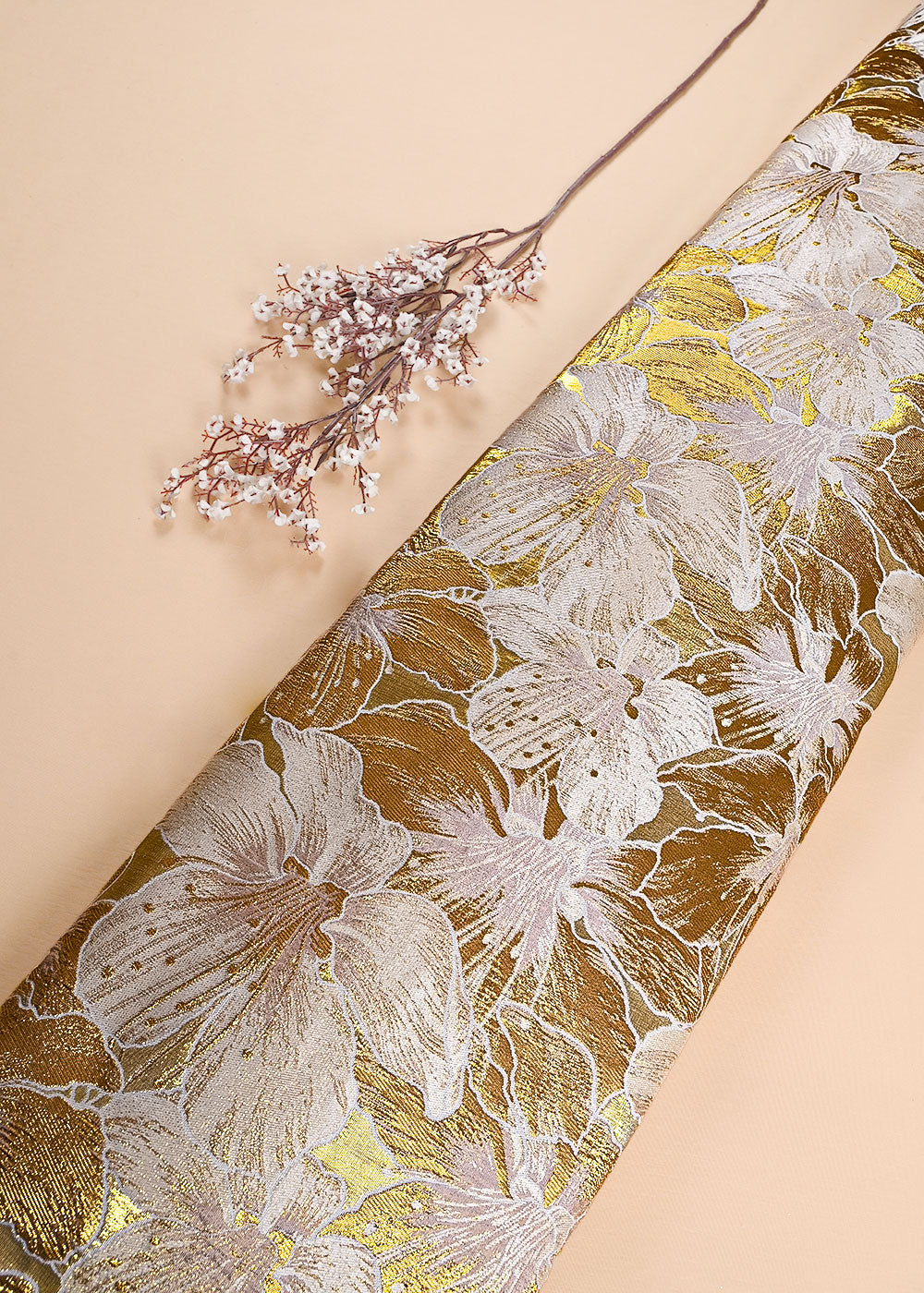 Golden Imported Jacquard Fabric With All Over Foil Work 24060
