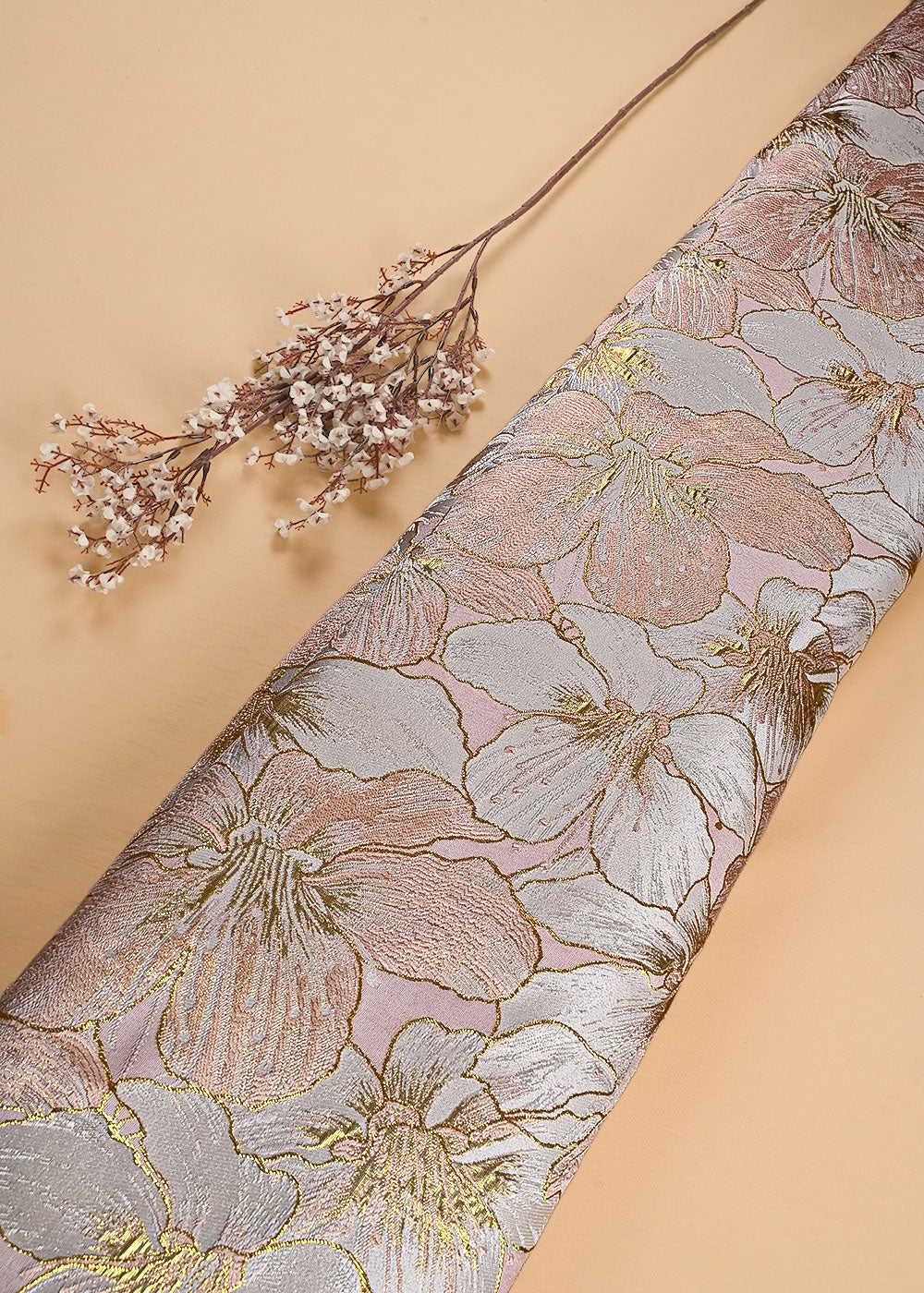 Peach Imported Jacquard Fabric With All Over Foil Work 24061