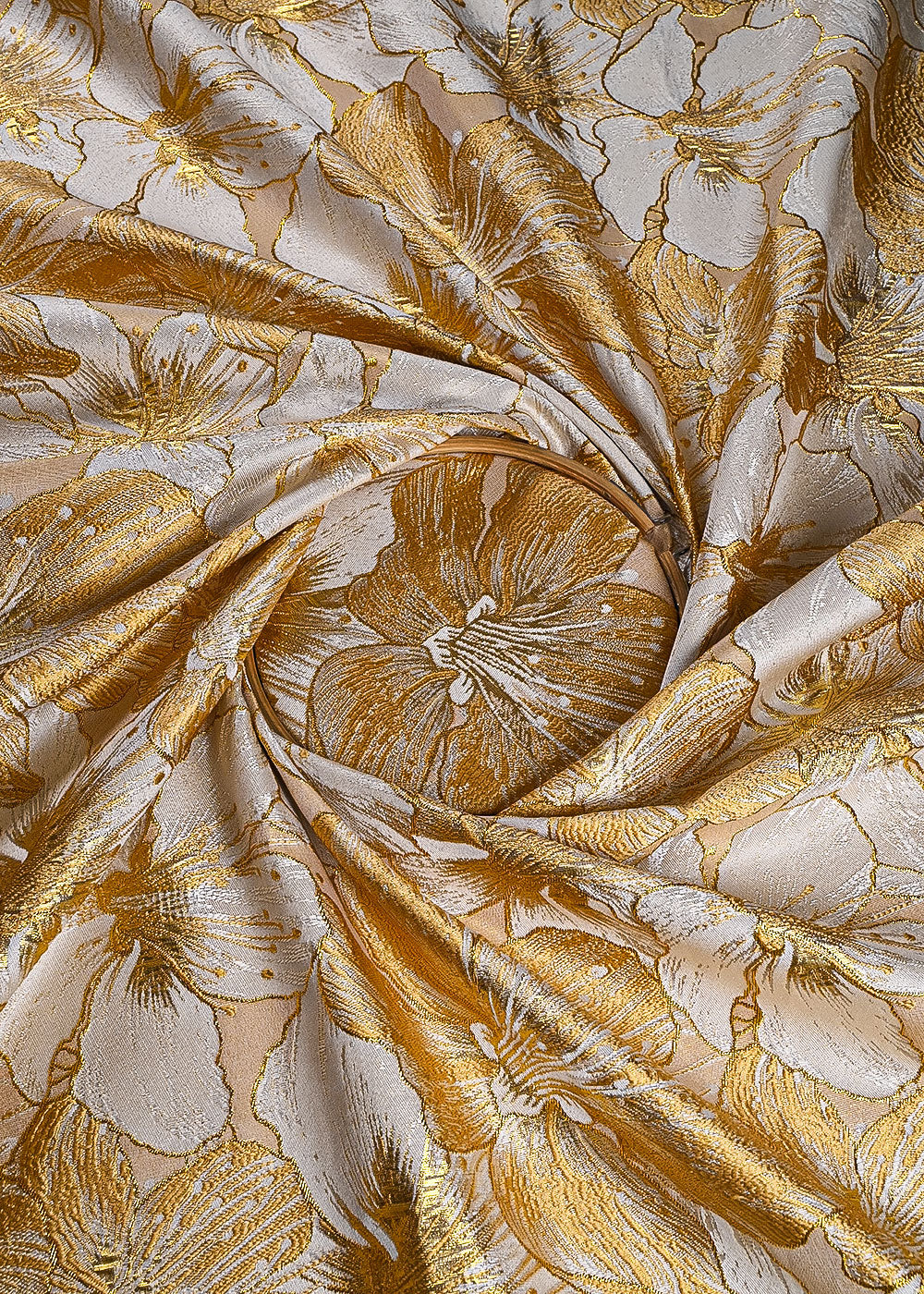 Light Gold Imported Jacquard Fabric With All Over Foil Work 24062