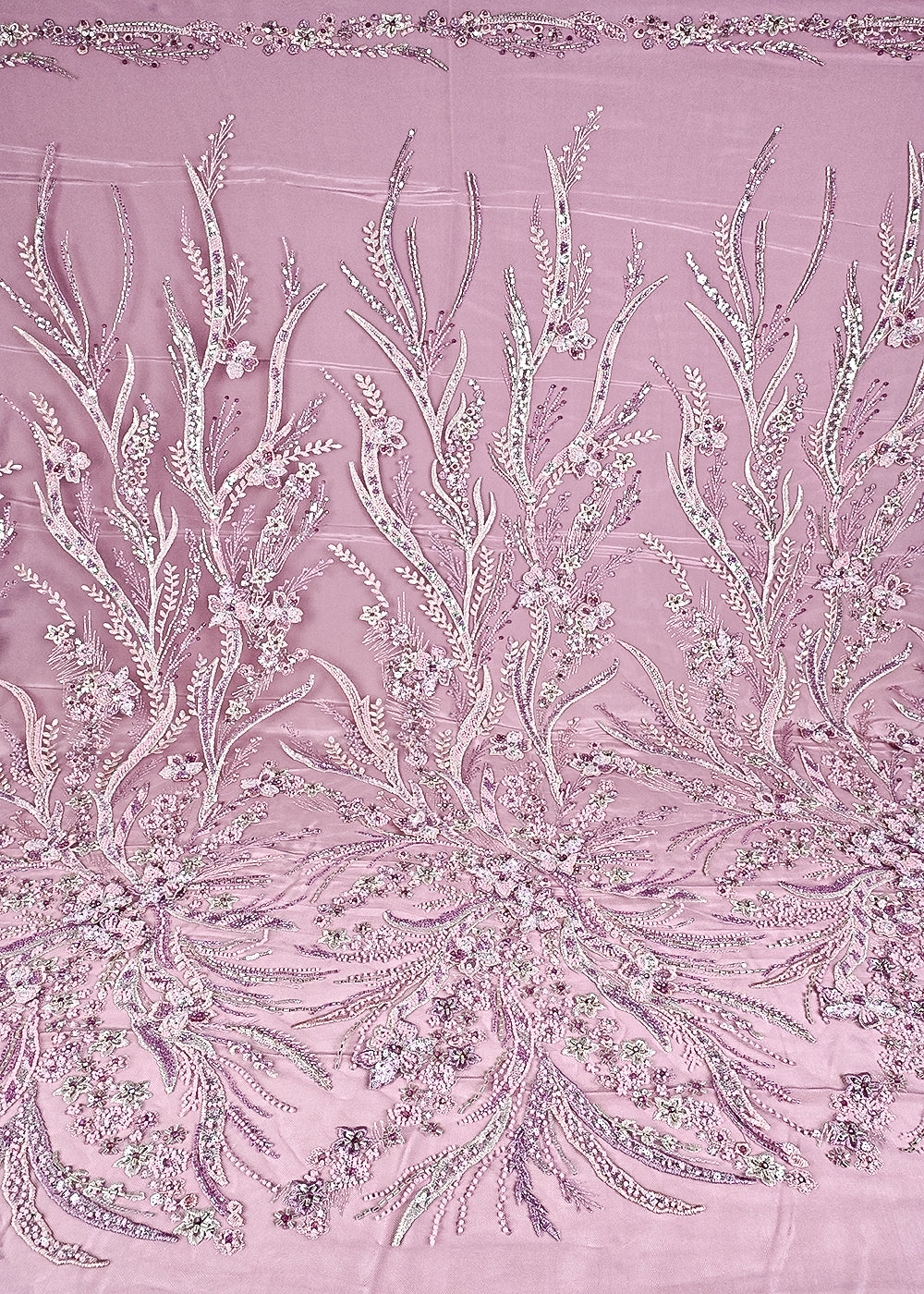 Mauve Imported Net Fabric With All Over Sequins, Katdana Bead And 3D Work 24065
