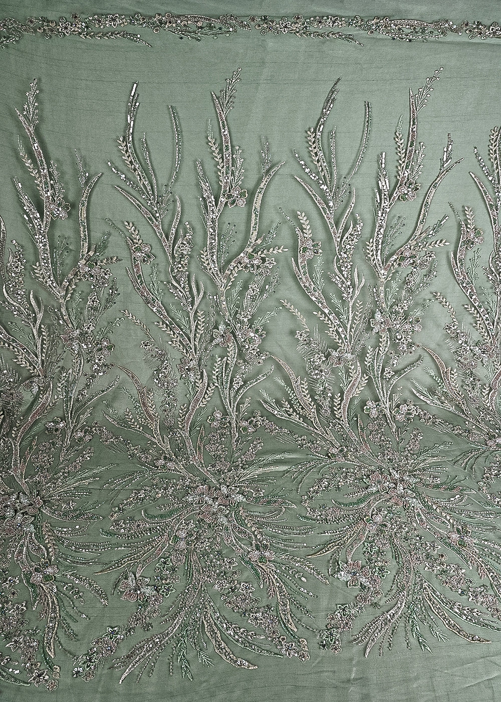Green Imported Net Fabric With All Over Sequins, Katdana, Bead And 3D Work 24066