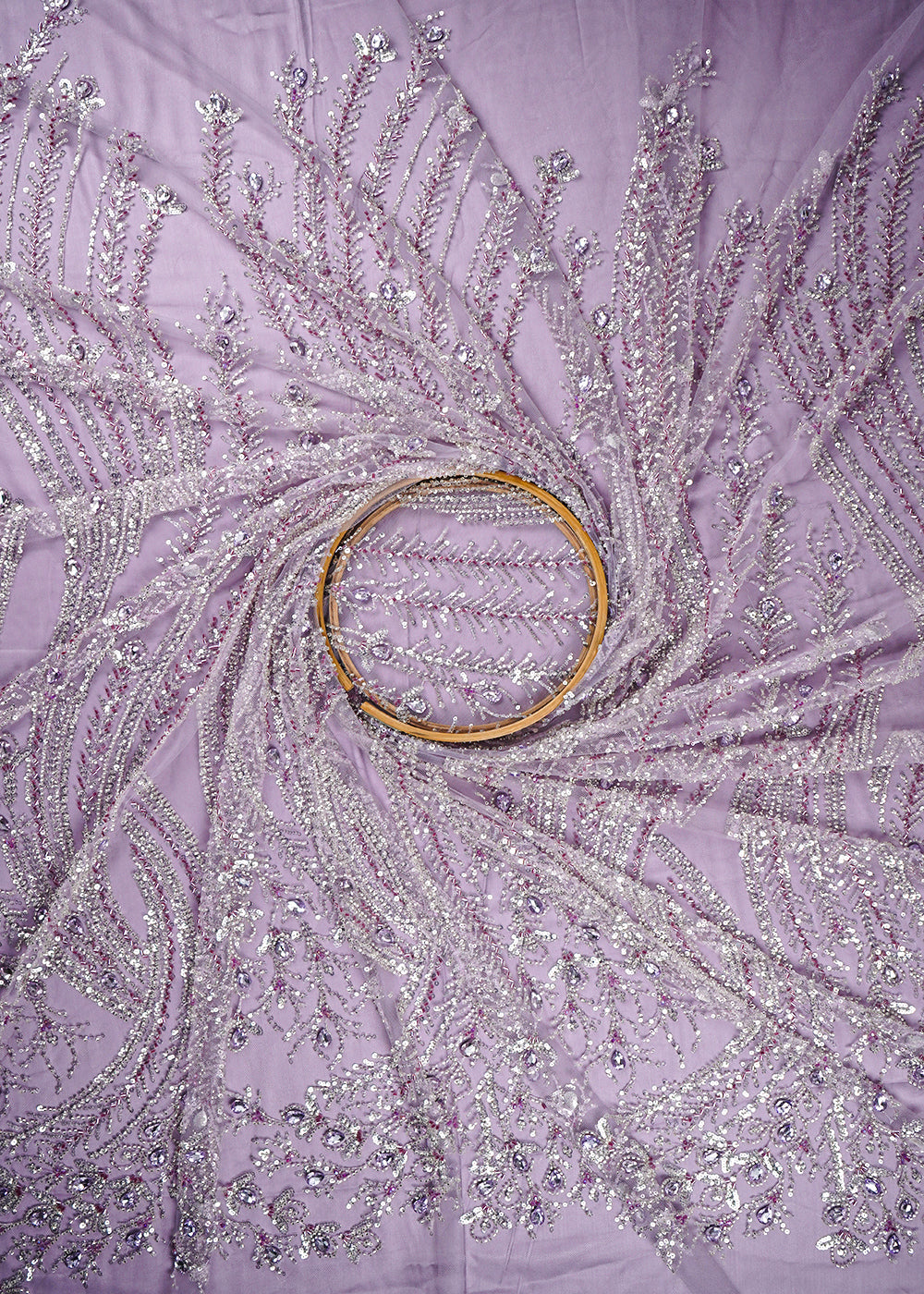 Lilac Net Fabric With All Over Sequins, Katdana And Stone Work 24069