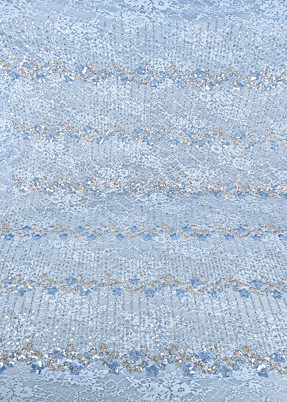 Powder Blue Sandlin Lace Fabric With All Over Katdana And Sequins Work 24071