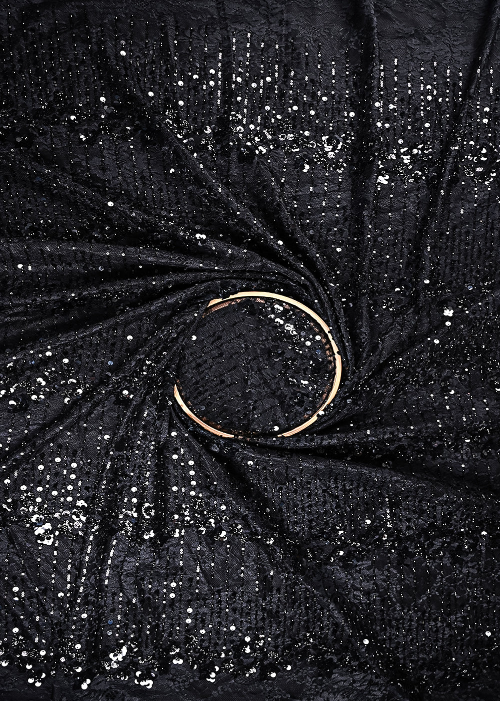 Black Sandlin Lace Fabric With All Over Katdana And Sequins Work 24074