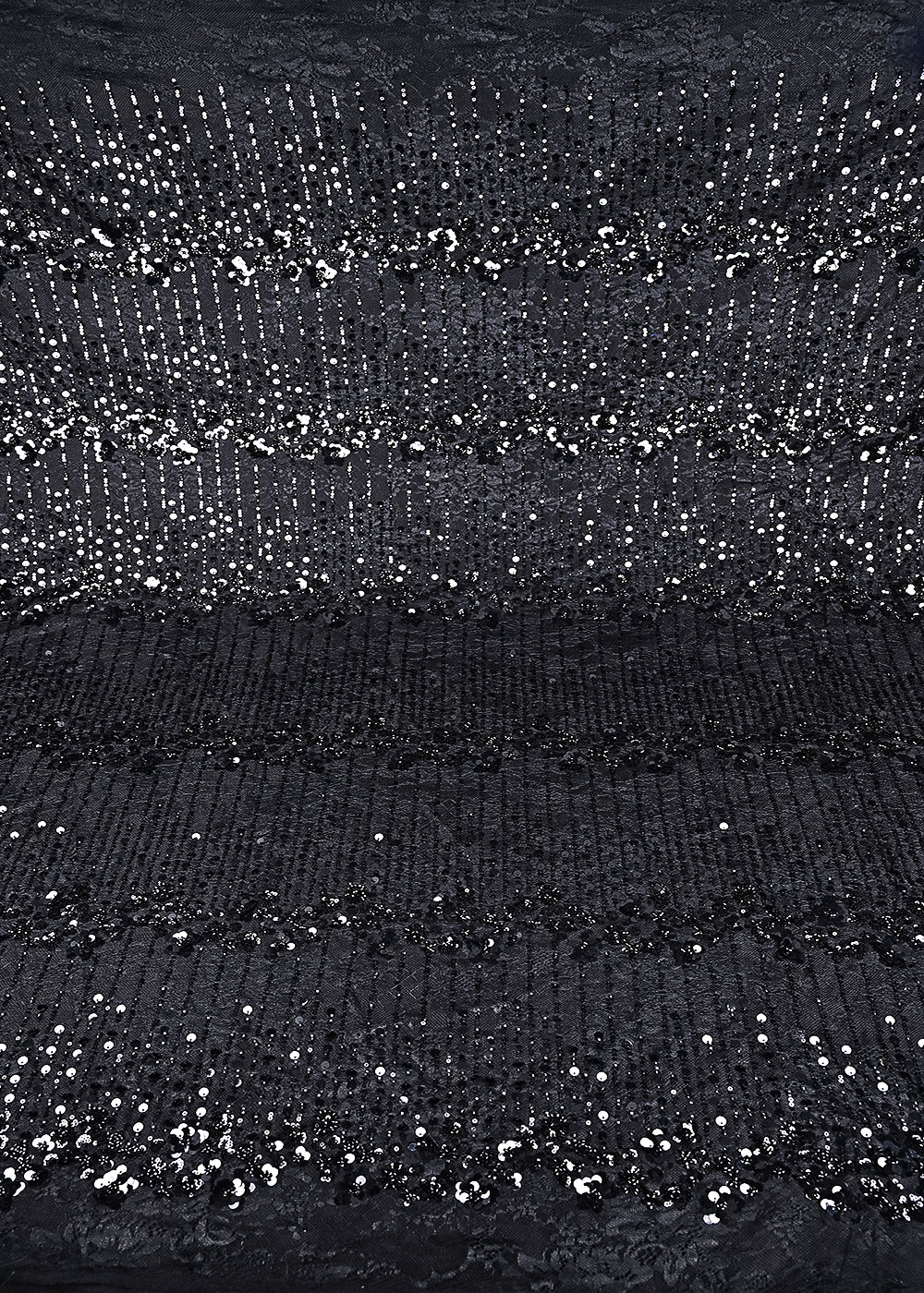 Black Sandlin Lace Fabric With All Over Katdana And Sequins Work 24074