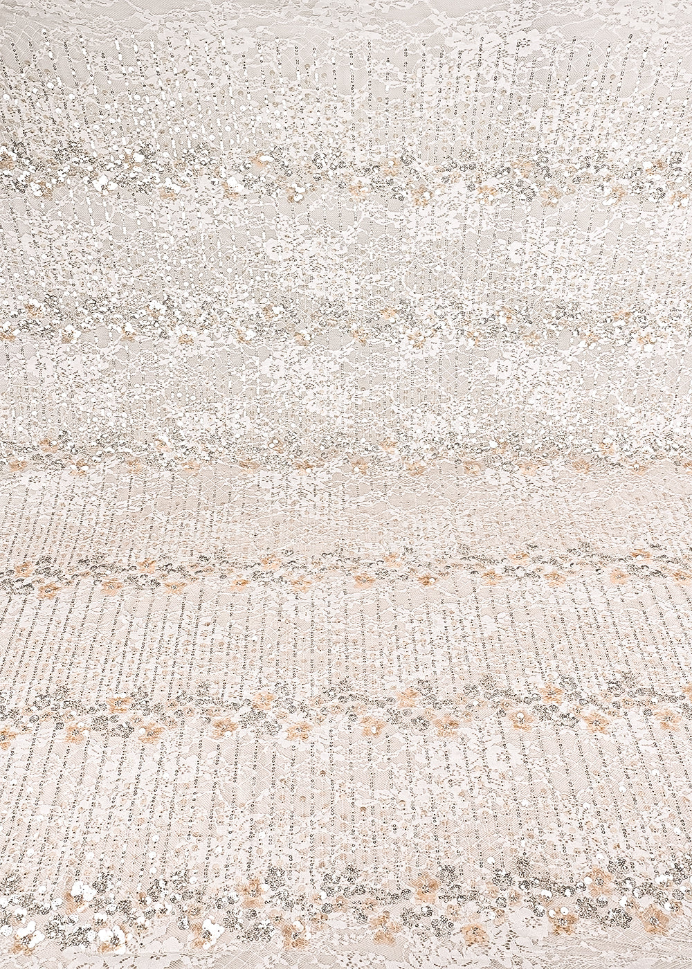 Cream Sandlin Lace Fabric With All Over Katdana And Sequins Work 24077