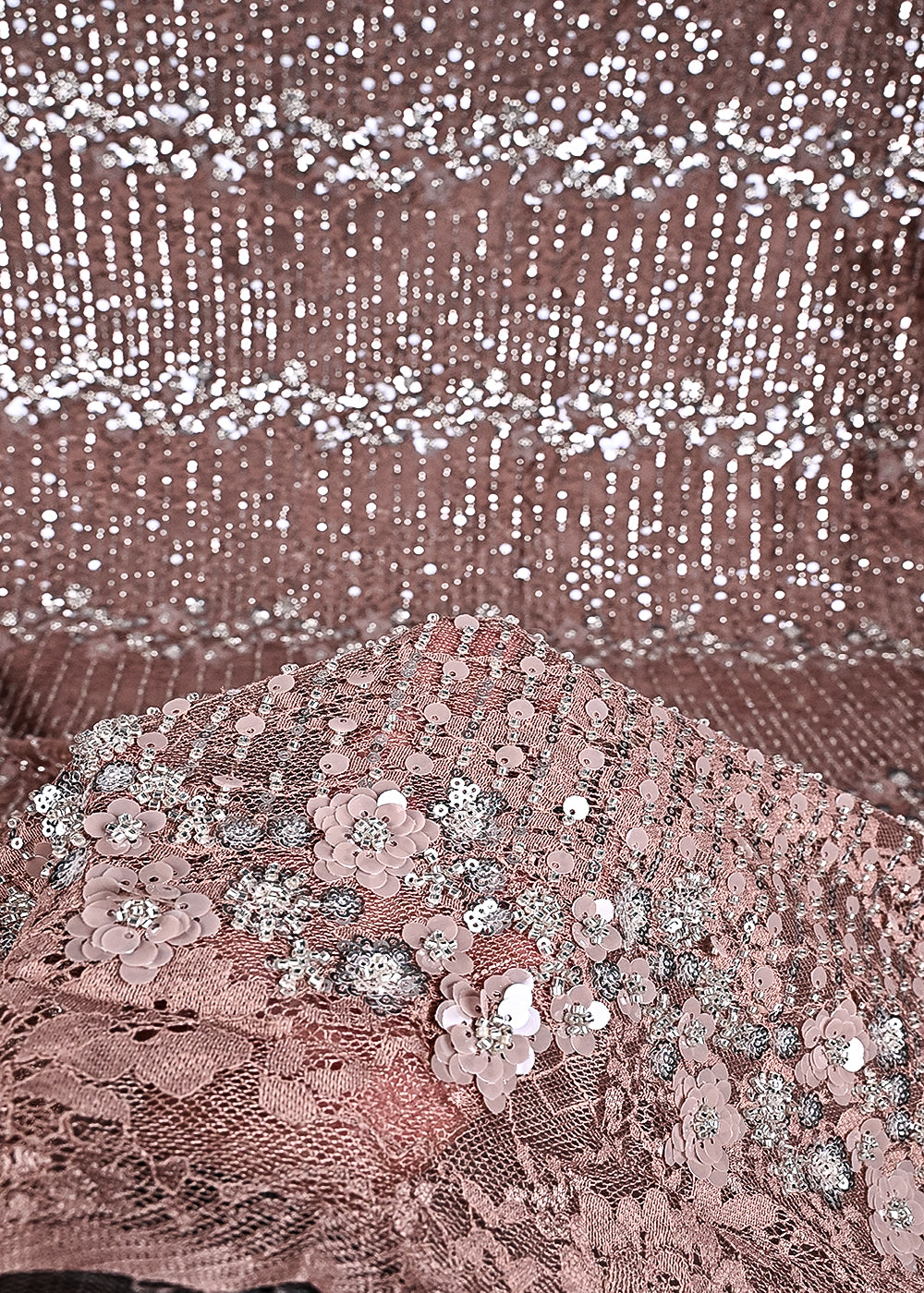 Brown Sandlin Lace Fabric With All Over Katdana And Sequins Work 24078