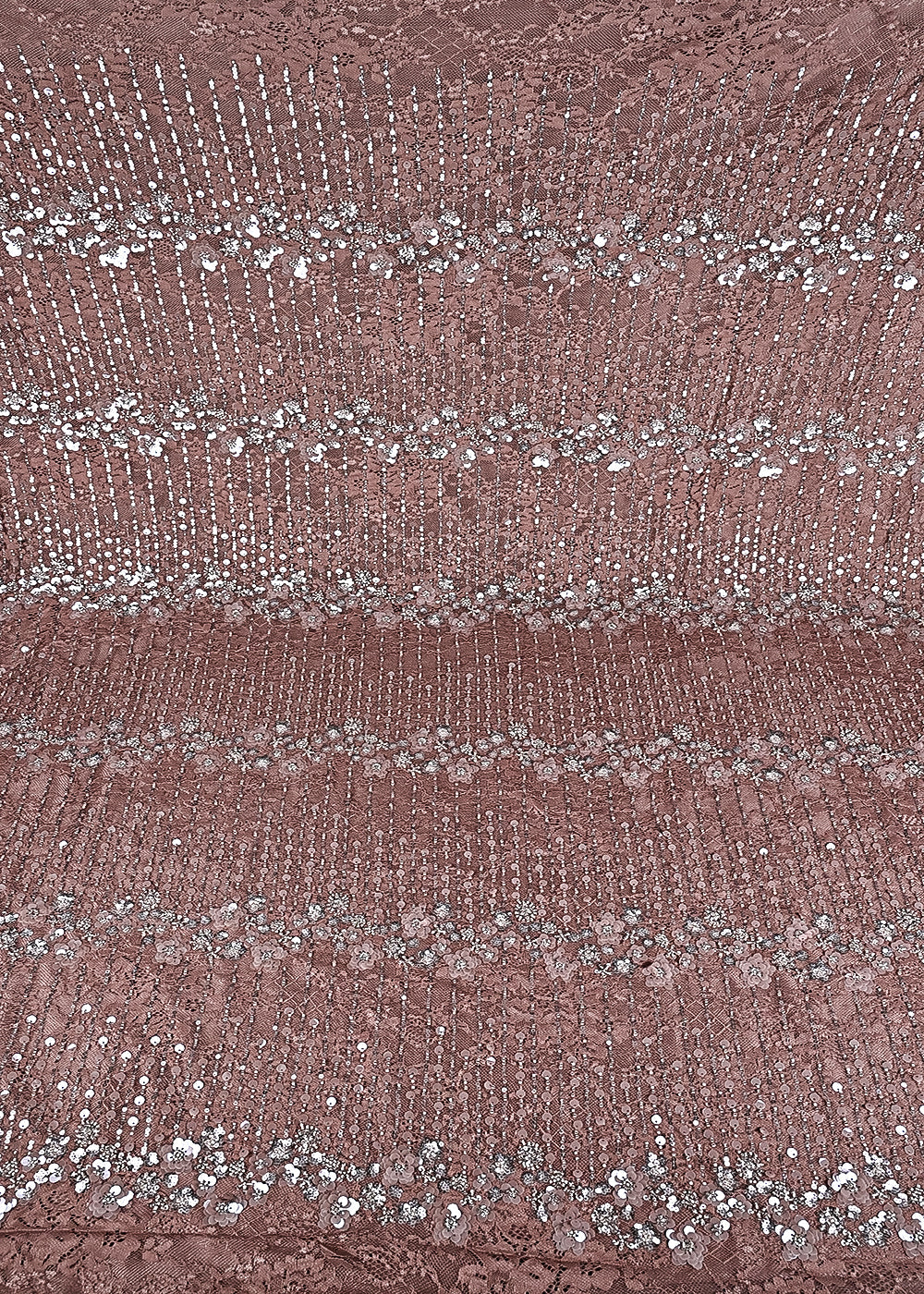 Brown Sandlin Lace Fabric With All Over Katdana And Sequins Work 24078