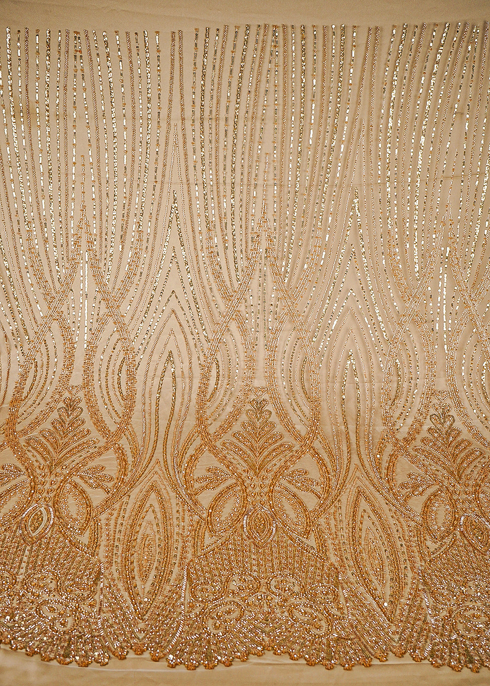 Golden Net Fabric With All Over Sequins, Bead And Scalloped Border 24083