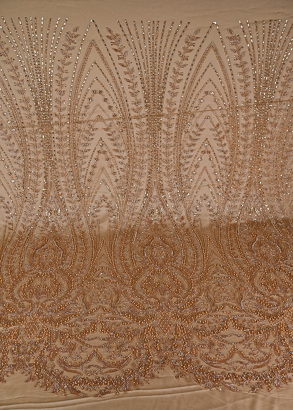 Golden Imported Net Fabric With All Over Sequins, Katdana And Bead Work With One Side Border 24085