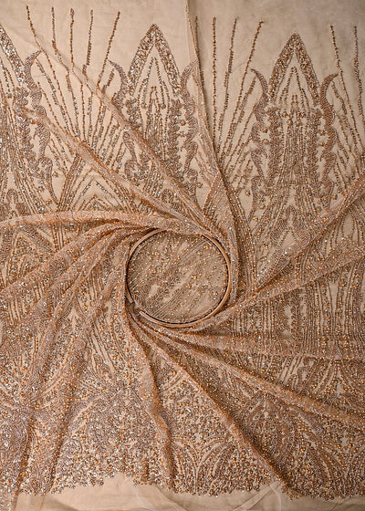 Golden Imported Net Fabric With All Over Sequins, Katdana And Bead Work With One Side Border 24088