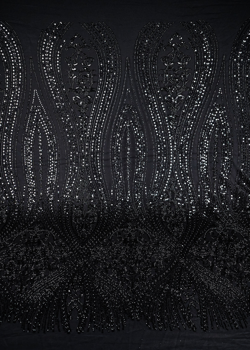 Black Imported Net Fabric With All Over Sequins, Katdana And Bead Work With One Side Border 24091