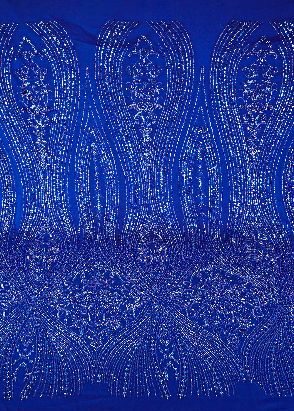 Royal Blue Imported Net Fabric With All Over Sequins, Katdana And Bead Work With One Side Border 24093