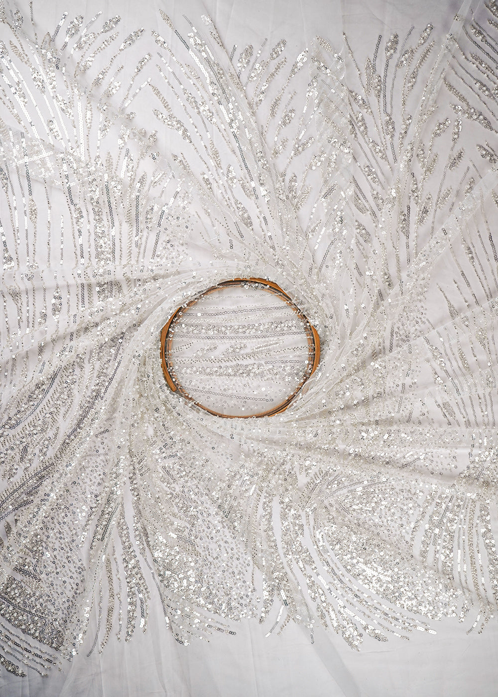 White Net Fabric With All Over Sequins And Bead Work 24110