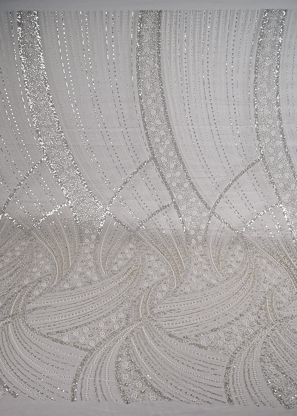 White Imported Net Fabric With All Over Sequins And Bead Work With One Side Border 24111