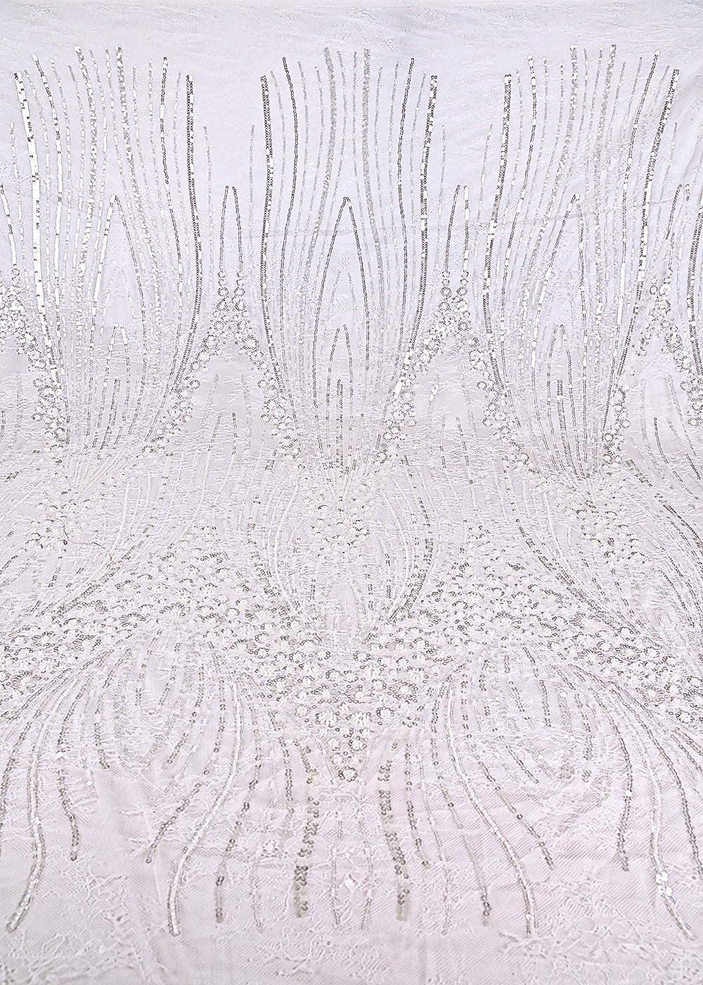 White Dyeable Sandlin Lace Fabric With All Over Katdana And Sequins Work With Border 24115