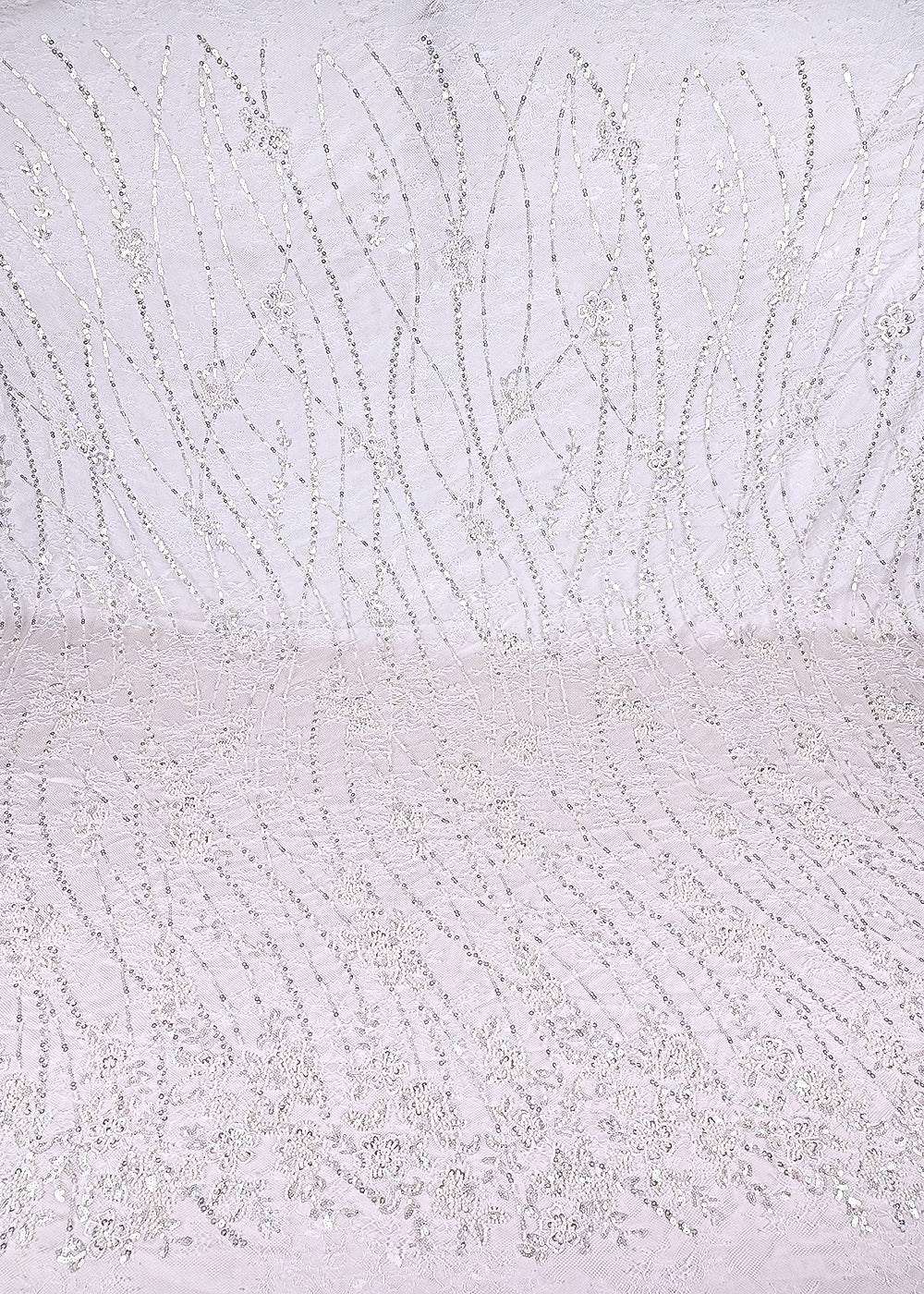 White Dyeable Sandlin Lace Fabric With All Over Katdana And Sequins Work With Border 24118
