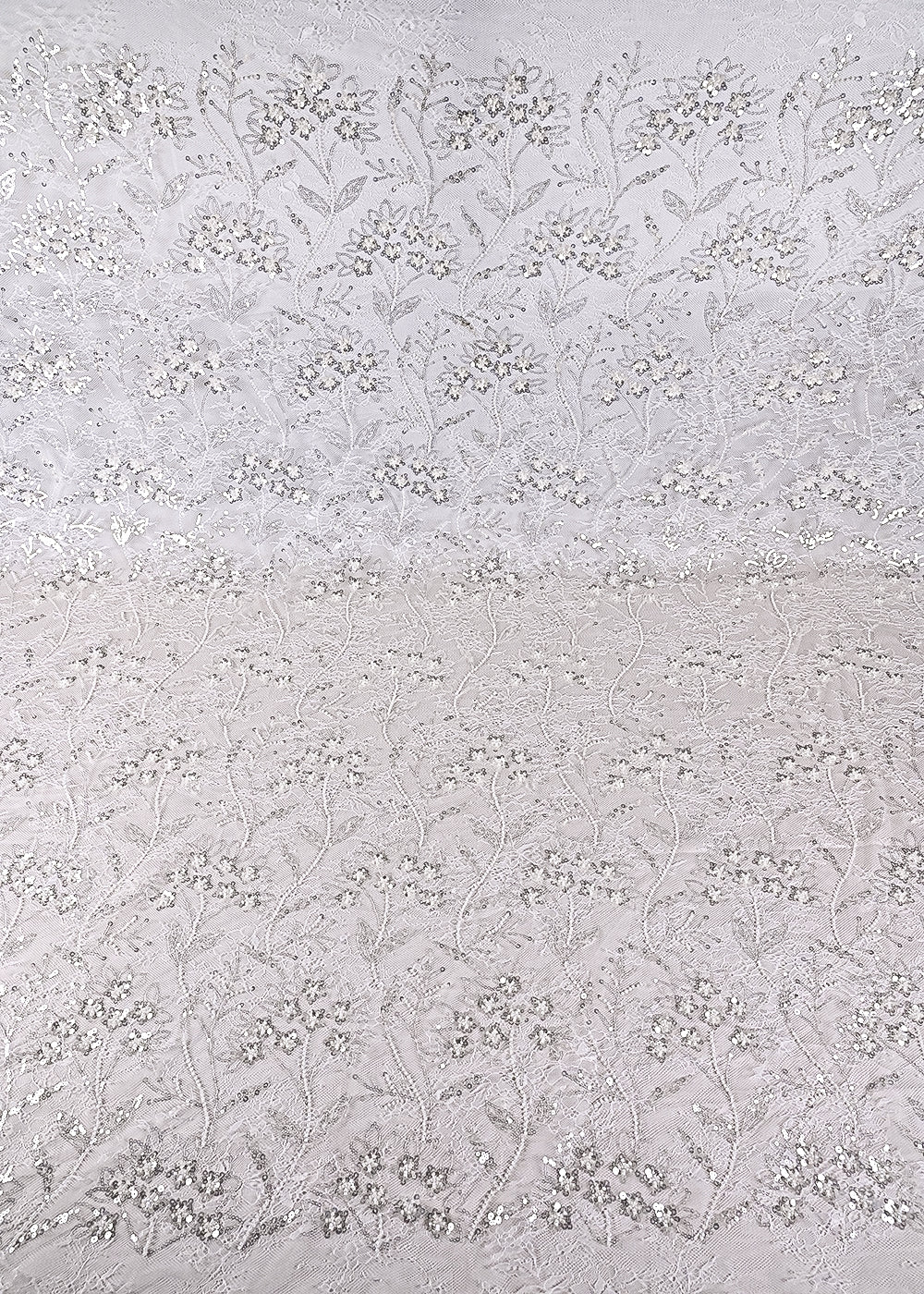 White Dyeable Sandlin Lace Fabric With All Over Katdana And Sequins Work With Border 24120