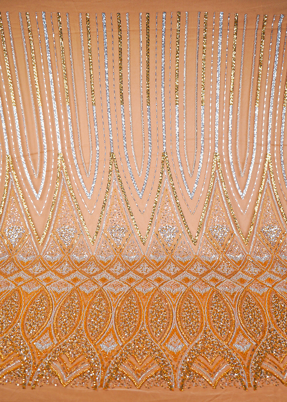 Golden Imported Net Fabric With All Over Sequins And Katdana Work With Border 24126