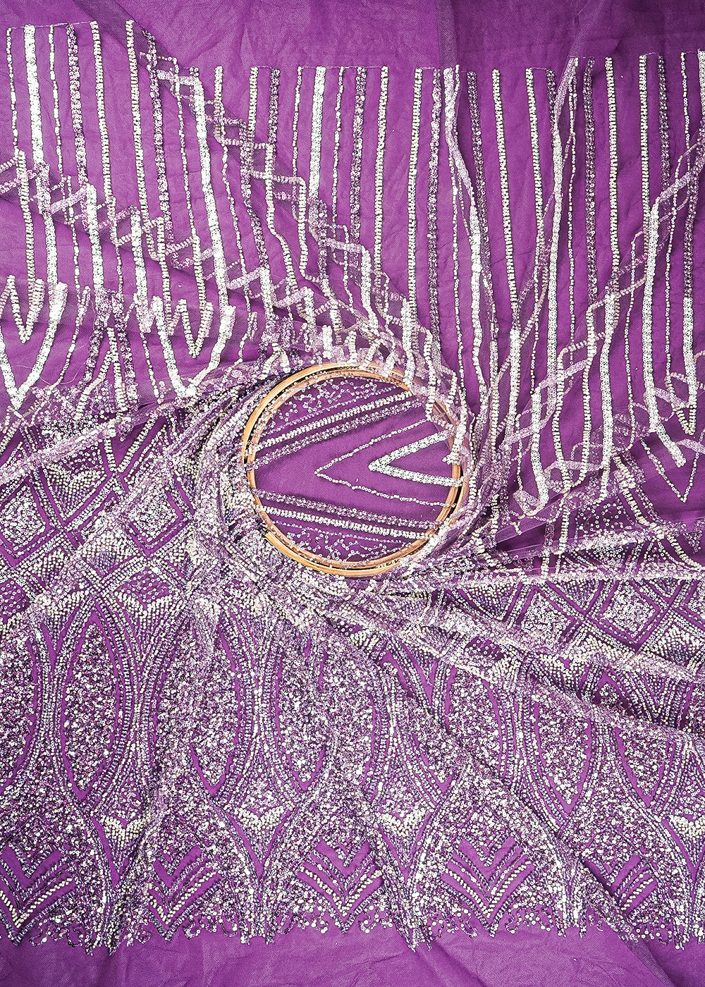 Purple Imported Net Fabric With All Over Sequins And Katdana Work With Border 24127