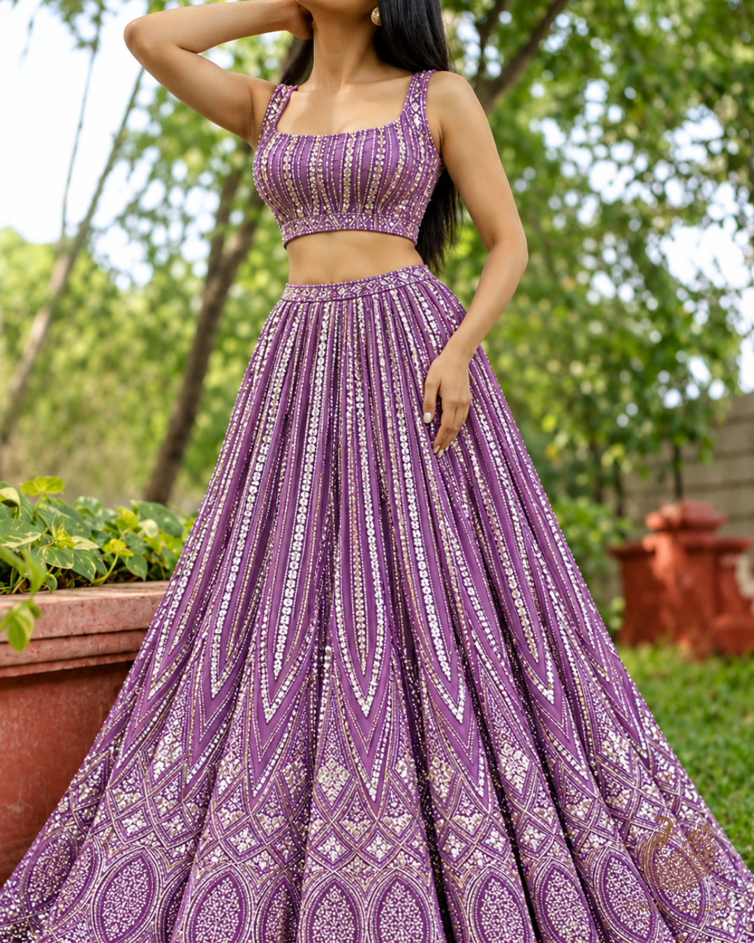 Purple Imported Net Fabric With All Over Sequins And Katdana Work With Border 24127