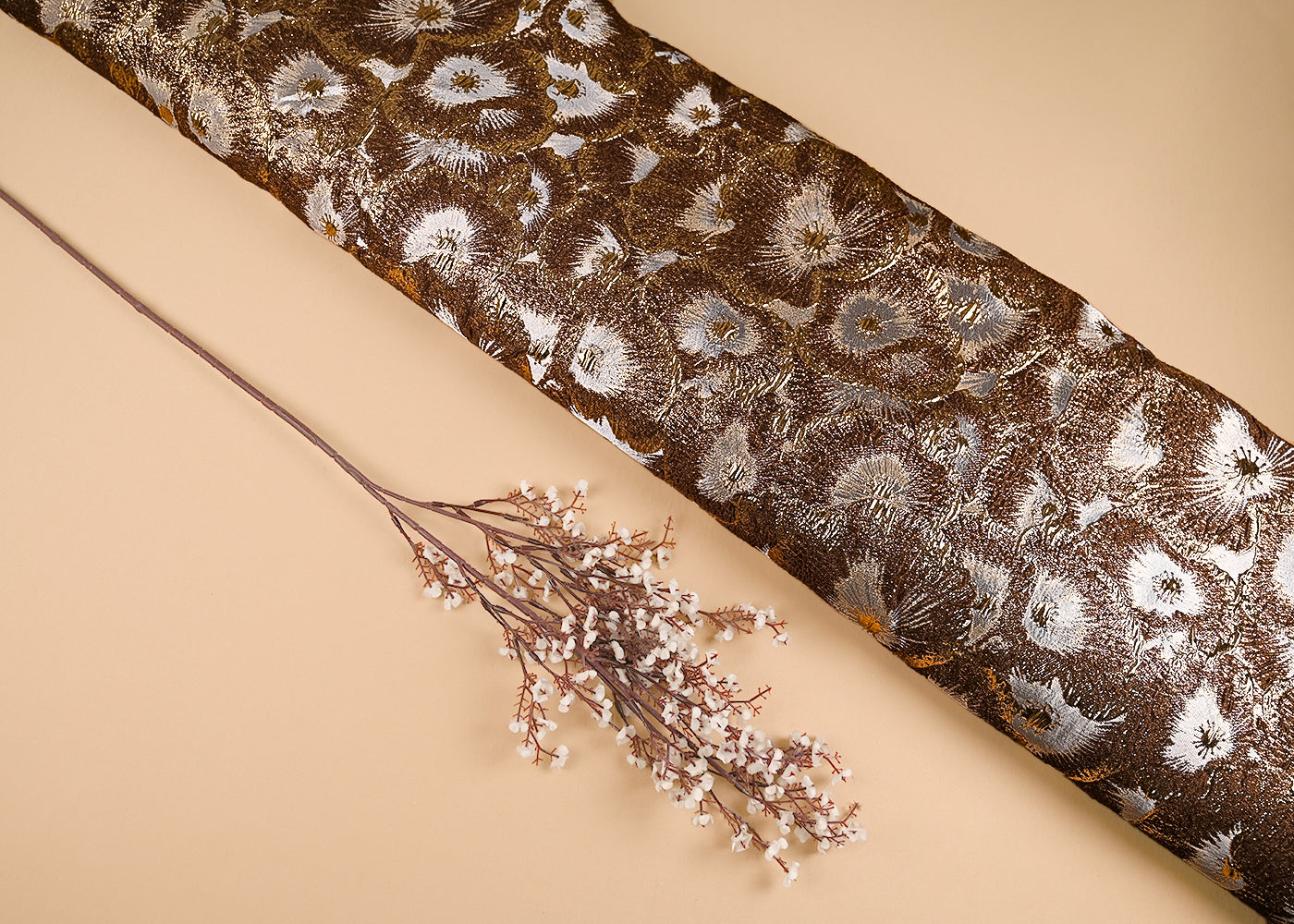 Brown Imported Jacquard Fabric With All Over Foil Work 24132