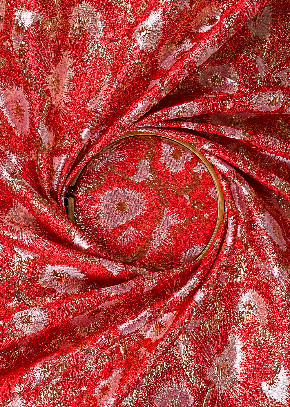 Red Imported Jacquard Fabric With All Over Foil Work 24133