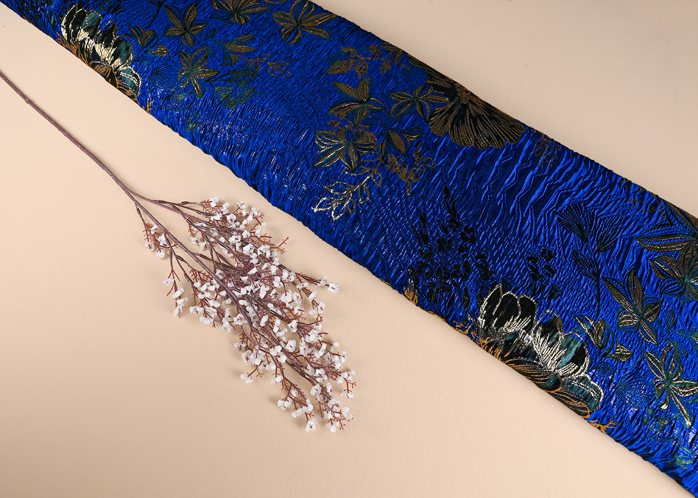 Red Imported Jacquard Fabric With All Over Foil Work 24138