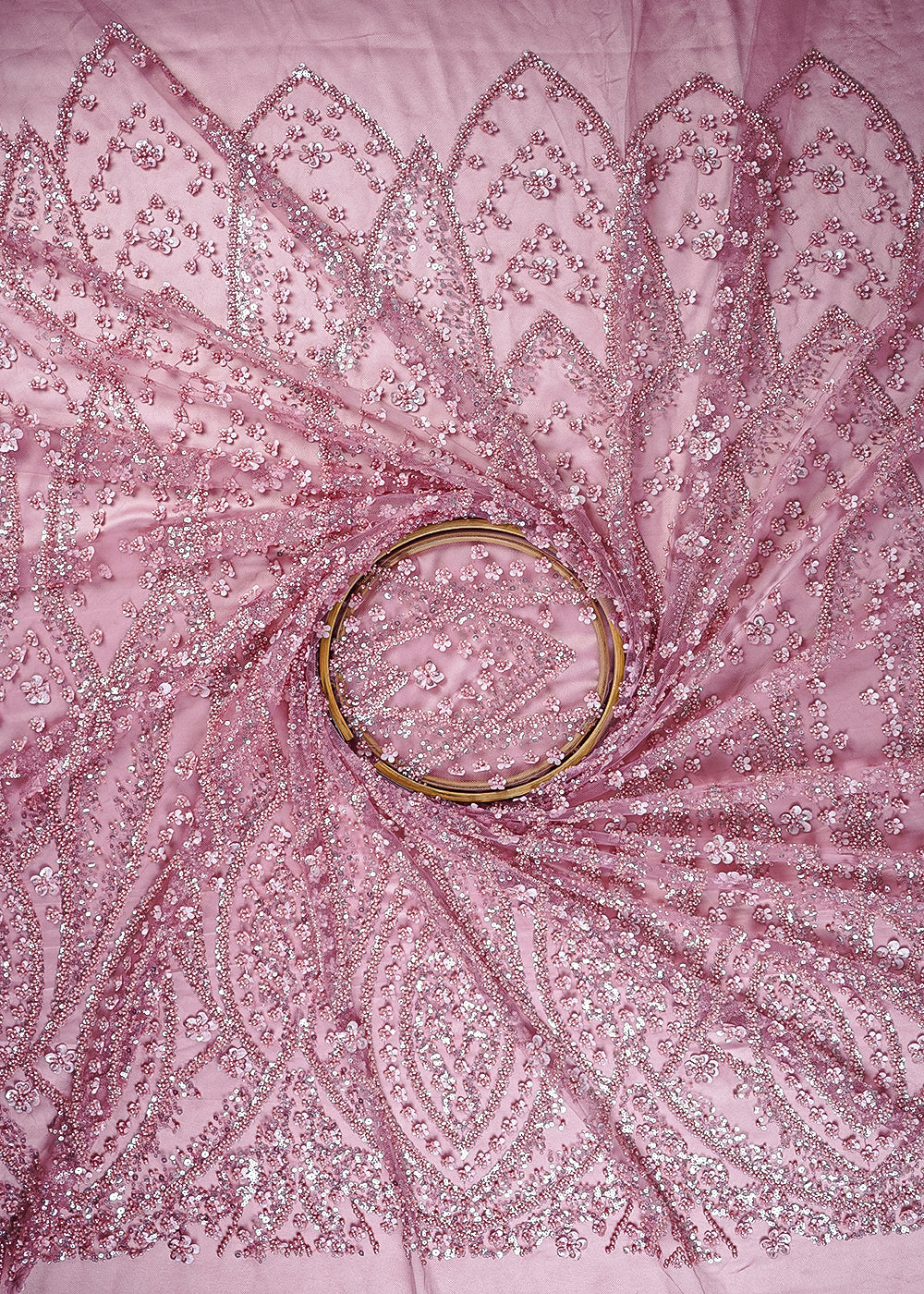 Onion Imported Net Fabric With All Over Sequins And Katdana Work With Border 24140