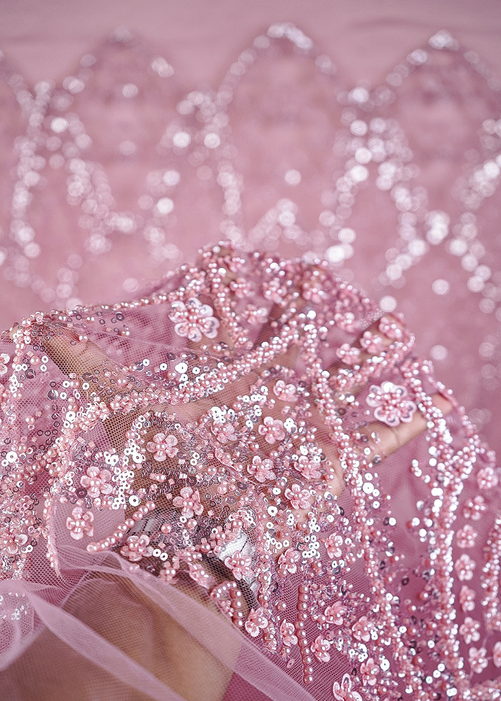 Onion Imported Net Fabric With All Over Sequins And Katdana Work With Border 24140