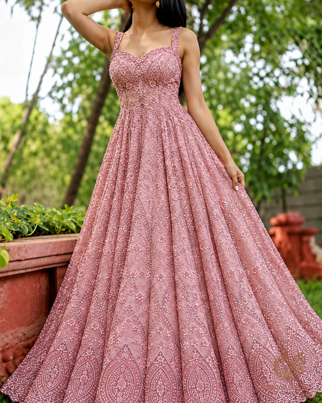 Onion Imported Net Fabric With All Over Sequins And Katdana Work With Border 24140