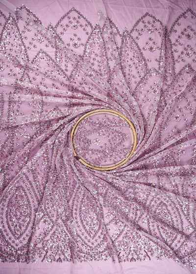 Mauve Imported Net Fabric With All Over Sequins And Katdana Work With Border 24141