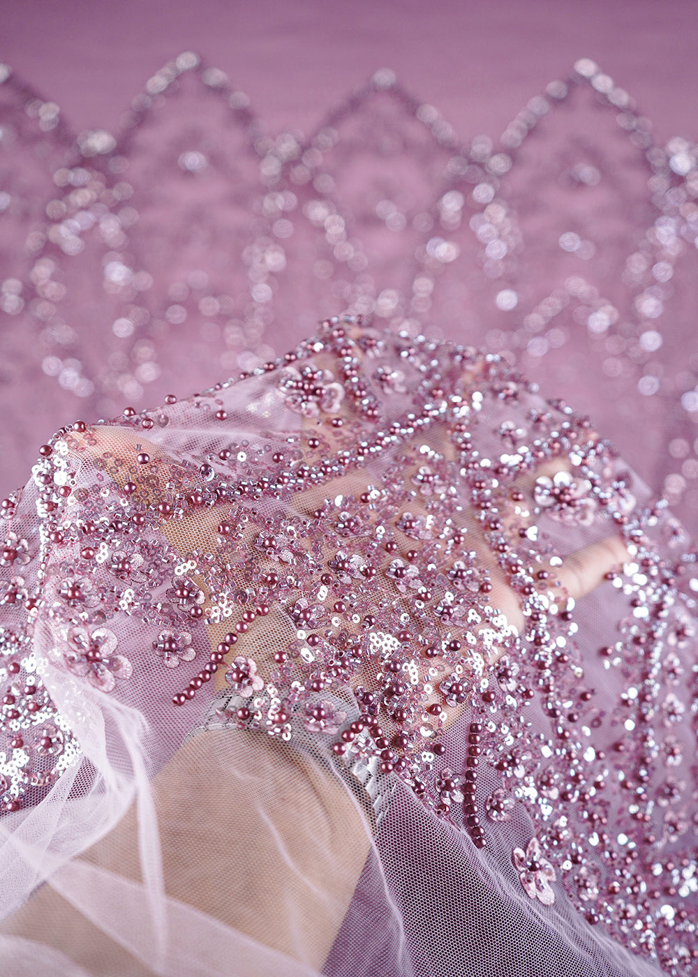 Mavue Imported Net Fabric With All Over Sequins And Katdana Work With Border 24141
