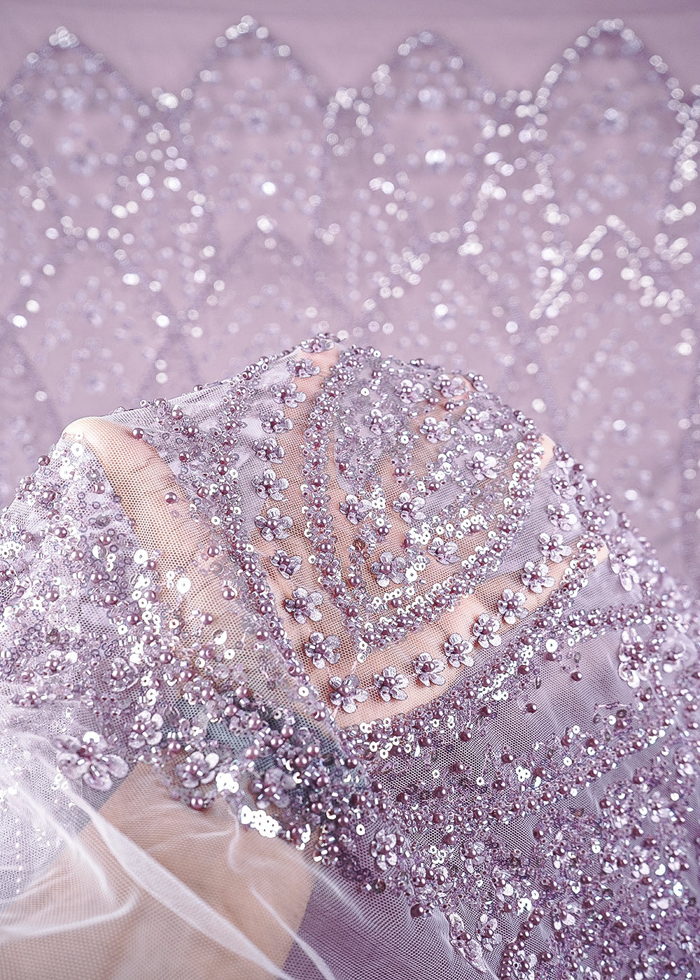 Lavender Imported Net Fabric With All Over Sequins And Katdana Work With Border 24142