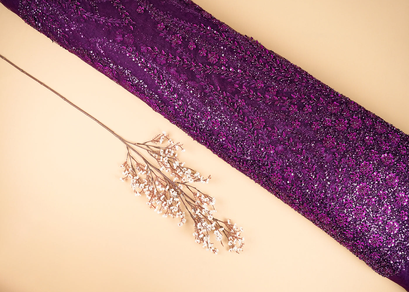 Purple Net Fabric With All Over Bead And Sequins Work 24143