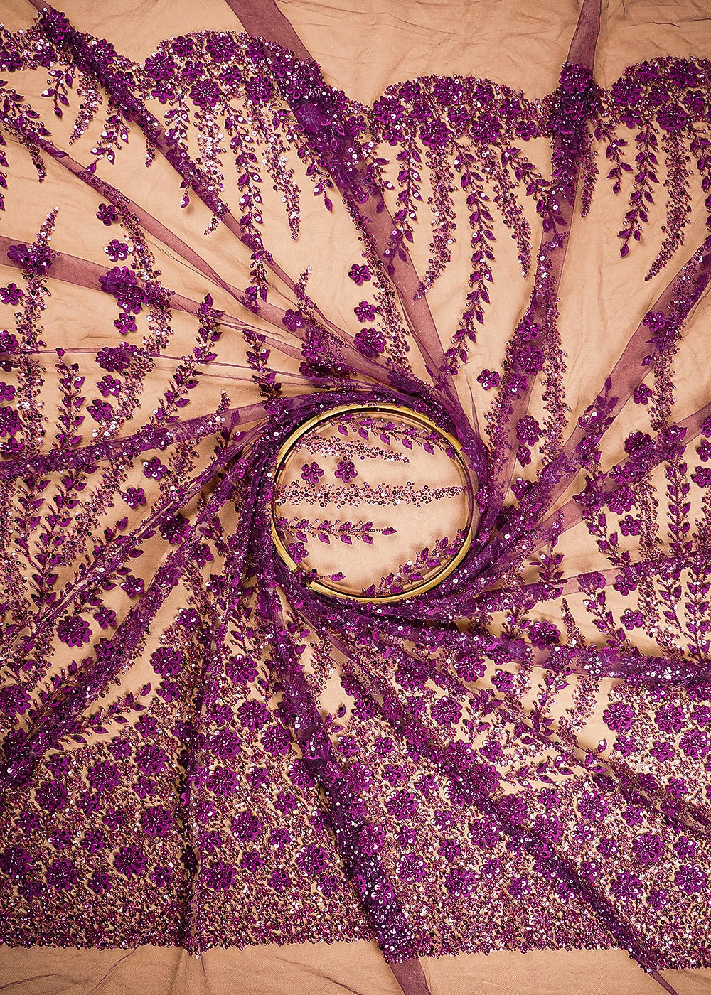 Purple Net Fabric With All Over Bead And Sequins Work 24143