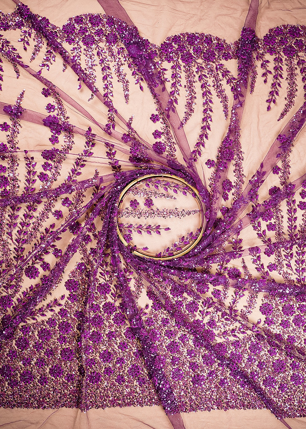 Purple Net Fabric With All Over Bead And Sequins Work 24143
