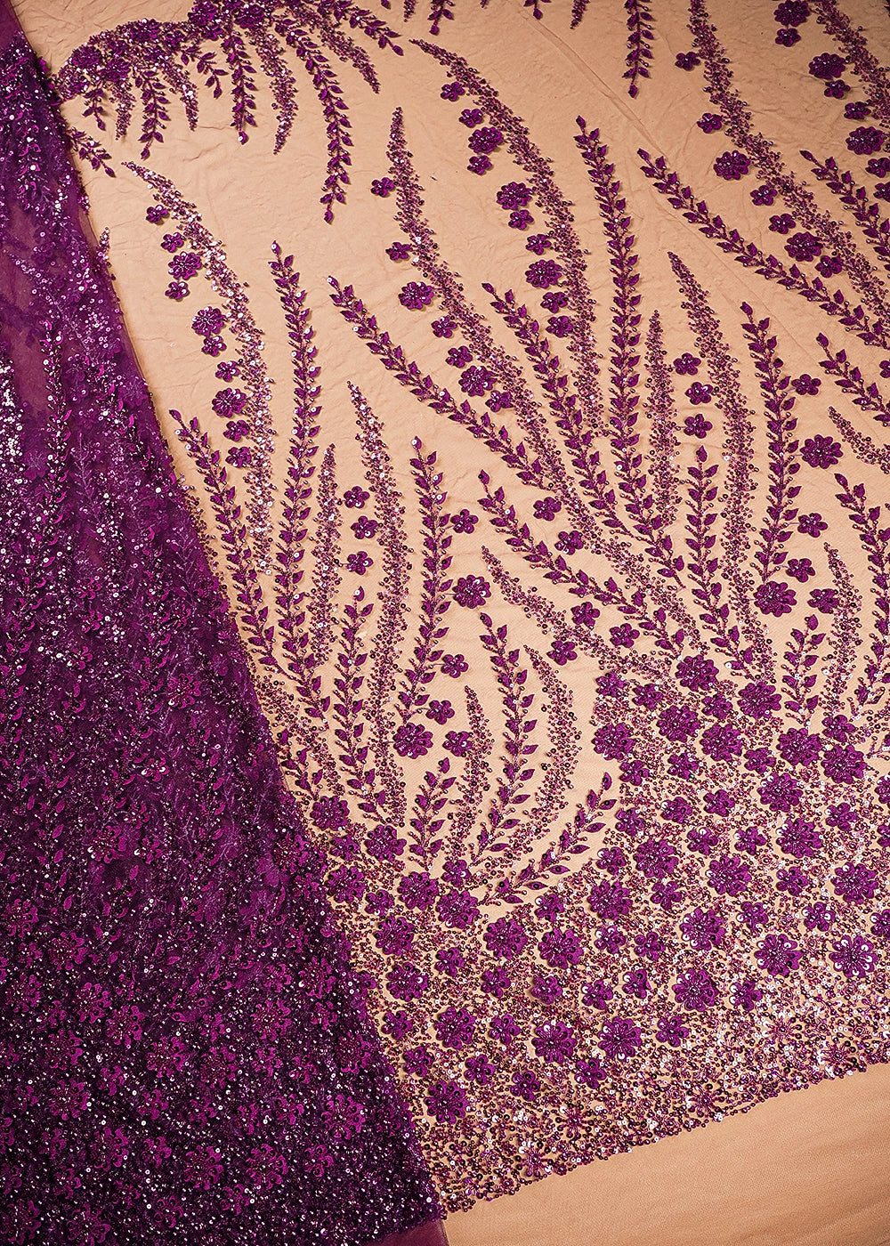 Purple Net Fabric With All Over Bead And Sequins Work 24143