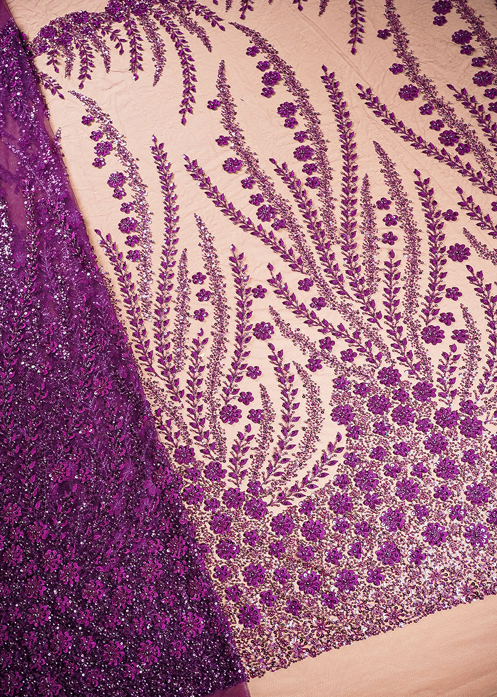 Purple Net Fabric With All Over Bead And Sequins Work 24143