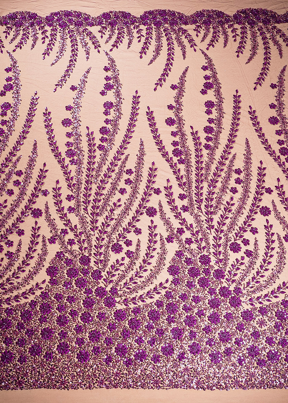 Purple Net Fabric With All Over Bead And Sequins Work 24143