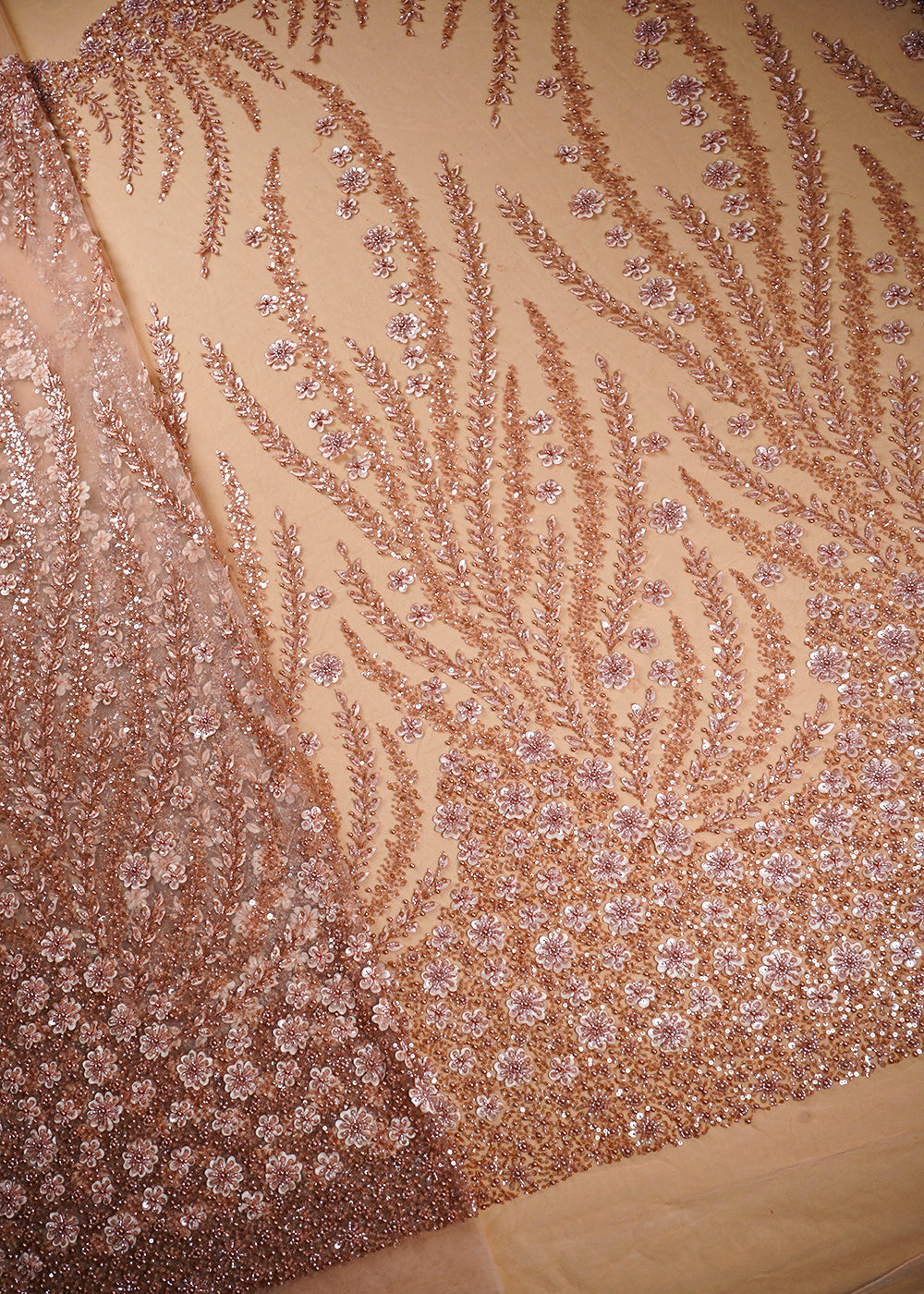 Peach Net Fabric With All Over Bead And Sequins Work 24144