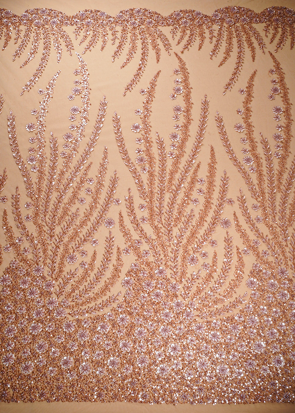 Peach Net Fabric With All Over Bead And Sequins Work 24144