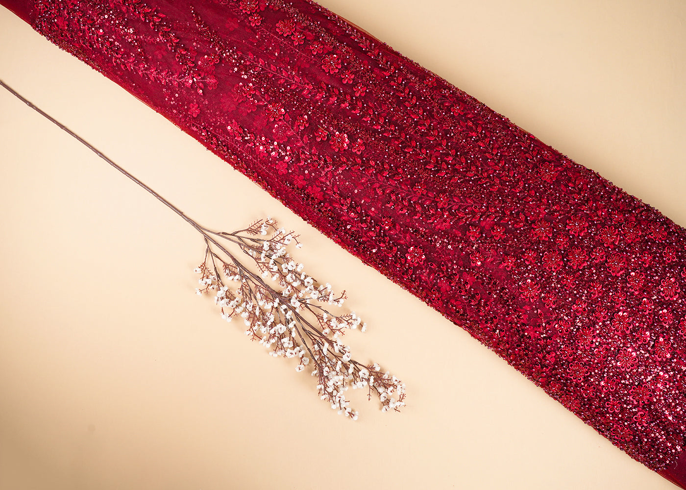 Mehroon Net Fabric With All Over Bead And Sequins Work 24145
