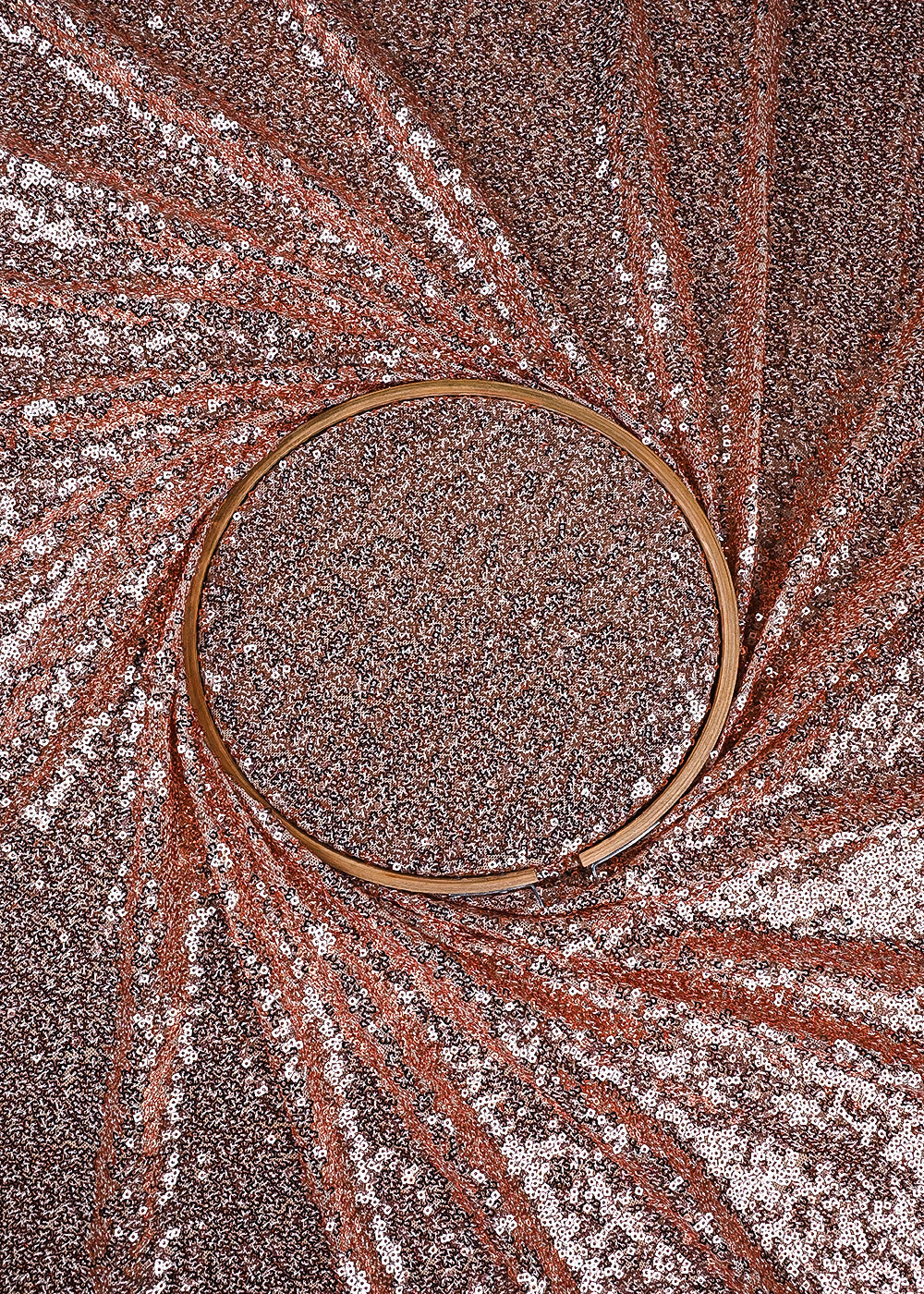 Rose Gold Net Fabric With All Over Sequins Work 24155