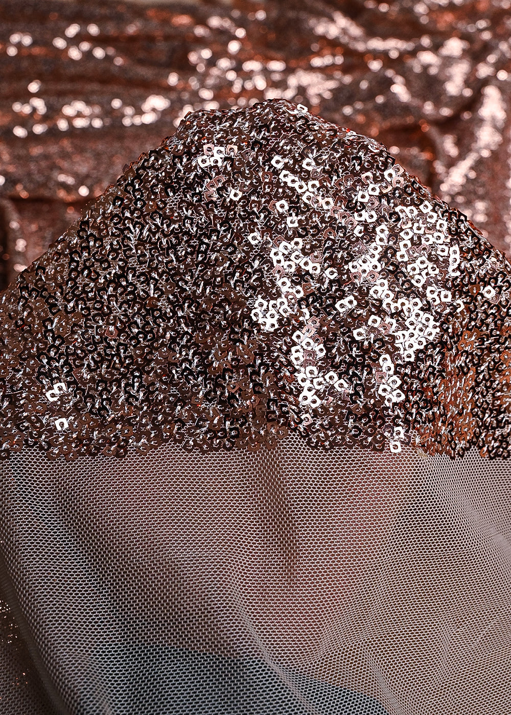 Rose Gold Net Fabric With All Over Sequins Work 24155
